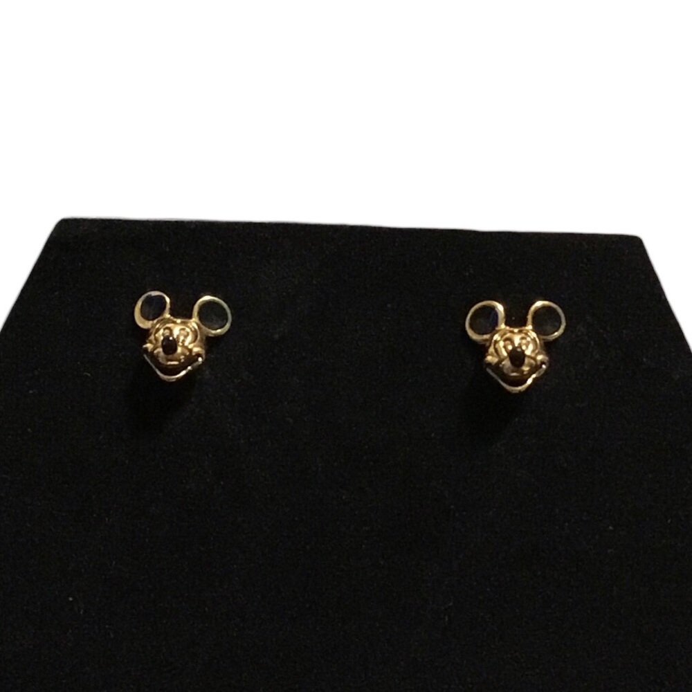 Disney Mickey Mouse Gold Tone Black Lacquer Stud Earrings